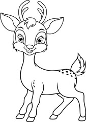 Cute Deer cartoon line art
