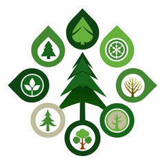 set of fir trees of  life logo vector illustration