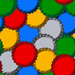 Seamless background with colored metal bottle caps. Color vector image.