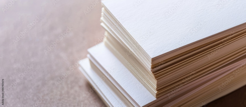 Poster business cards stacked on paper background for branding identity with copy space image