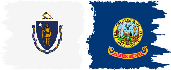 Fototapeta premium Idaho and Massachusetts states grunge brush flags connection, vector