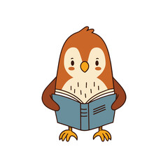 Obraz premium Doodle illustration of a cute hawk reading a book