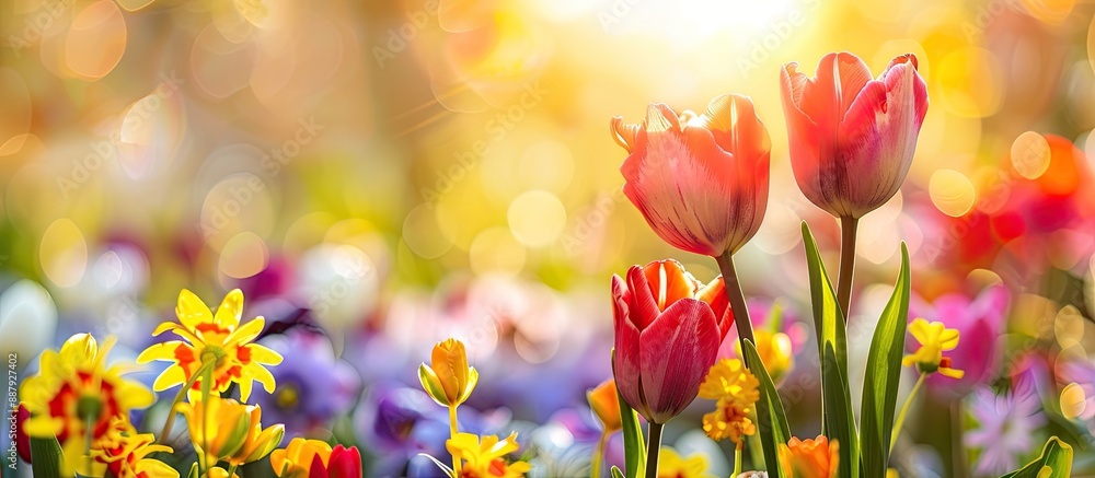 Poster spring garden flowers creating a fresh backdrop with copy space image