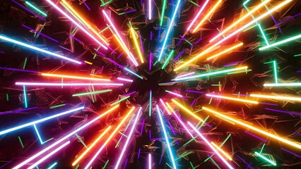 3d render, abstract background with colorful spectrum. Bright neon rays and glowing lines wallpaper