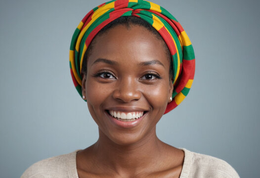 Portrait view of a regular happy smiling Zimbabwe woman, ultra realistic, candid, social media, avatar image, plain solid background