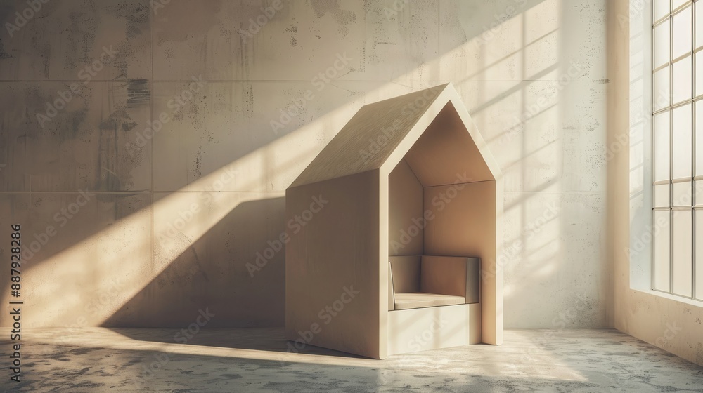 Aufkleber A blank booth system in a geometric shape, with sharp angles and a neutral color palette for a contemporary aesthetic. 