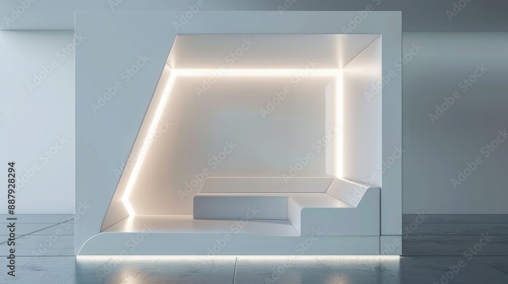 Aufkleber A blank booth system in a geometric shape, with sharp angles and a neutral color palette for a contemporary aesthetic