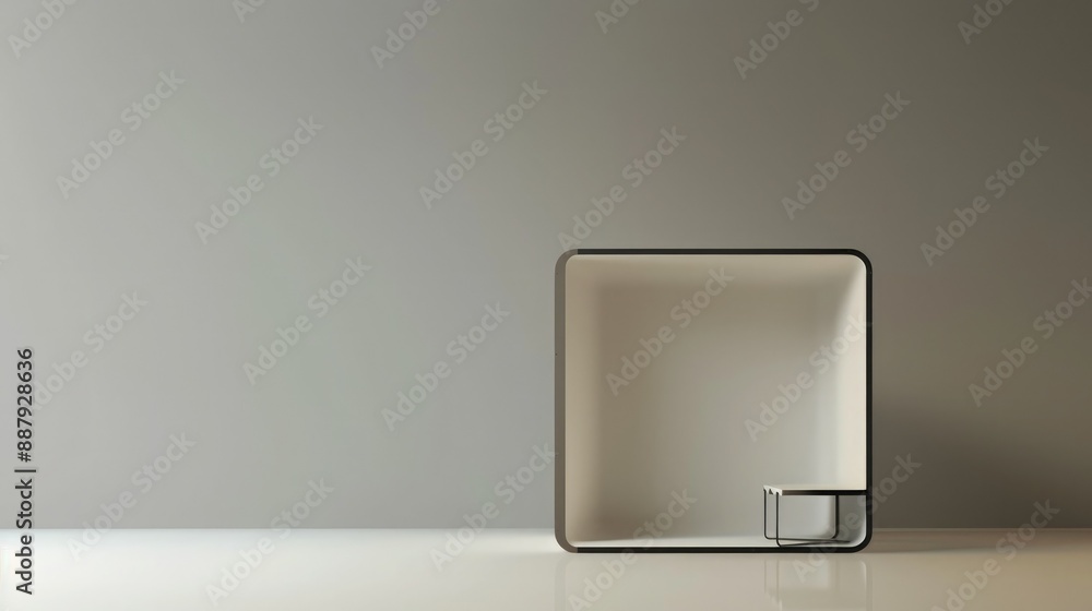 Poster a sleek, modern blank booth system with clean lines and a minimalist design, set against a neutral b