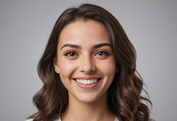 Fototapeta premium Portrait view of a regular happy smiling Jordan woman, ultra realistic, candid, social media, avatar image, plain solid background