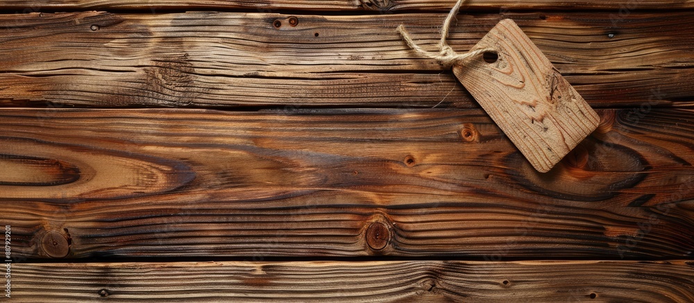 Poster wooden background with a label offering ample copy space image