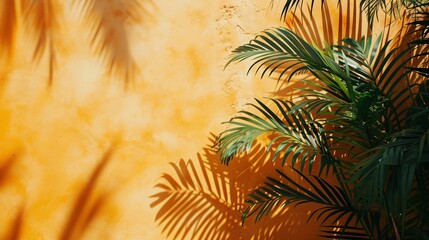 a palm tree leaves and shadows on a wall