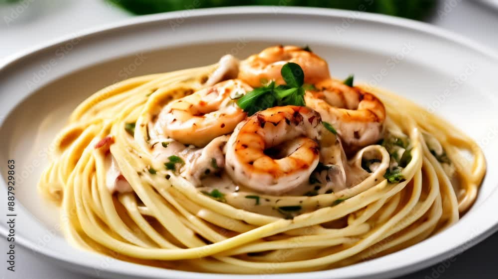 Canvas Prints  Delicious seafood pasta ready to be savored