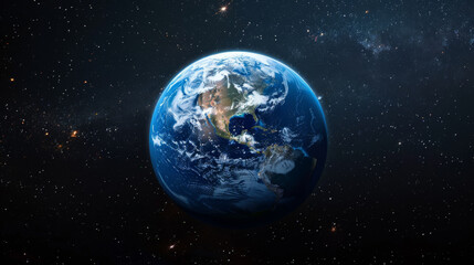Fototapeta premium View of planet Earth surrounded by stars in the vastness of space, showcasing the beauty of our planet.