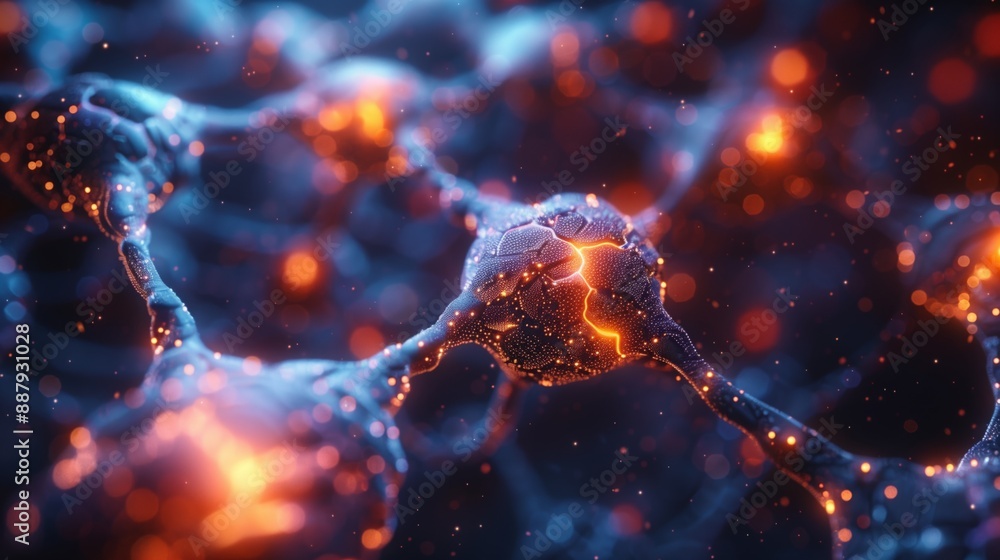 Poster a close-up view of a neuron, highlighting the intricate network of connections within the brain.