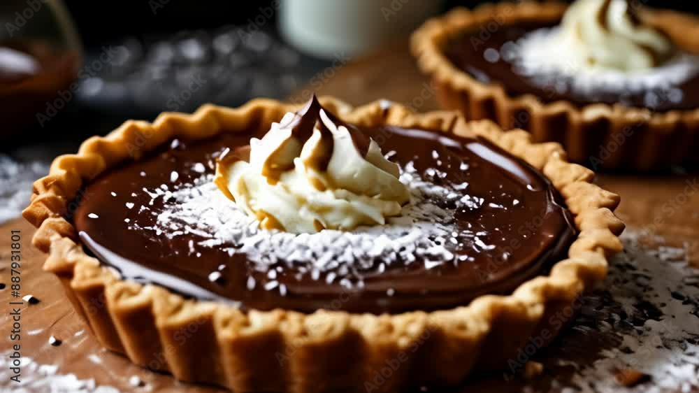 Sticker  Indulge in the decadence of a chocolate tart with a dollop of whipped cream and a sprinkle of coconut