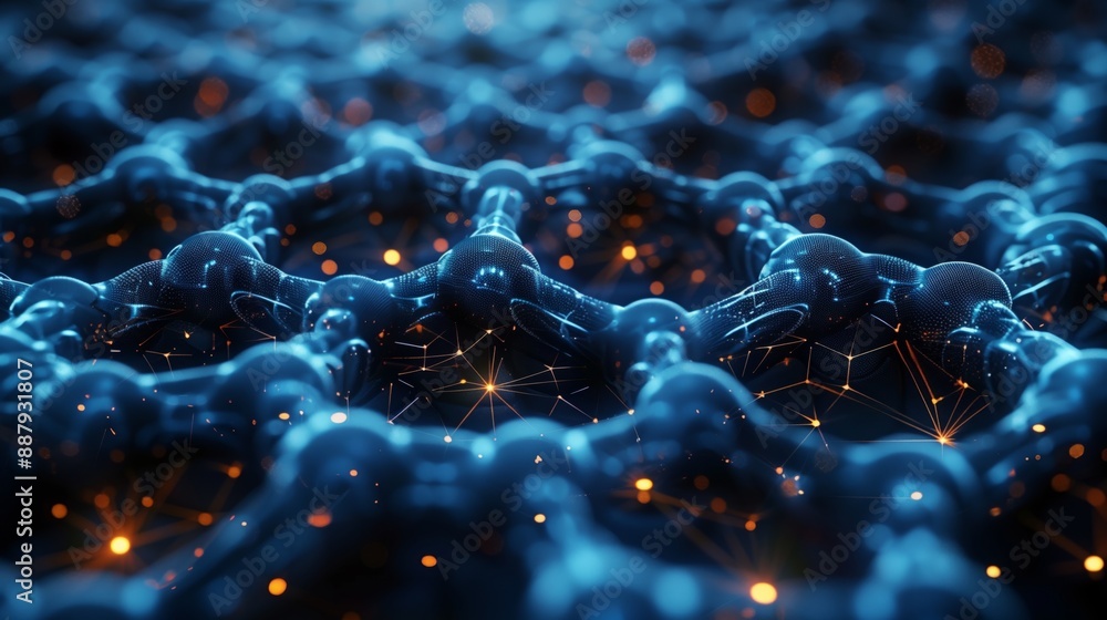 Poster a microscopic view of a nanostructure, highlighting the intricate network that creates ultra-strong 