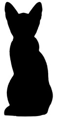 A silhouette of a cat with its ears perked up, sitting attentively