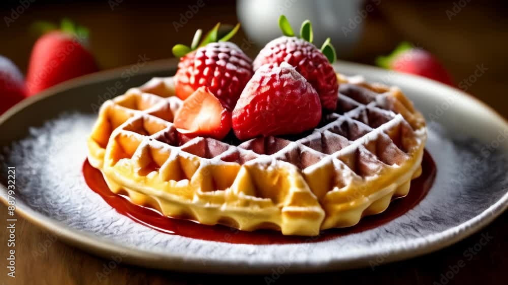 Canvas Prints  Deliciously sweet waffle dessert with fresh strawberries