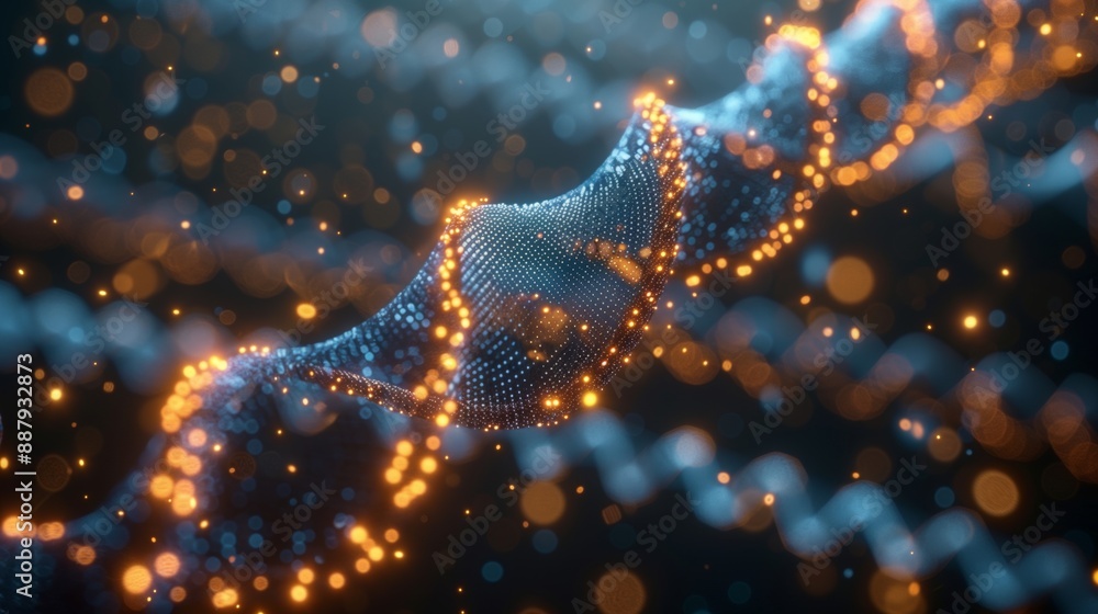 Poster a digital rendering of a dna helix, highlighting the use of machine learning in genetic research.