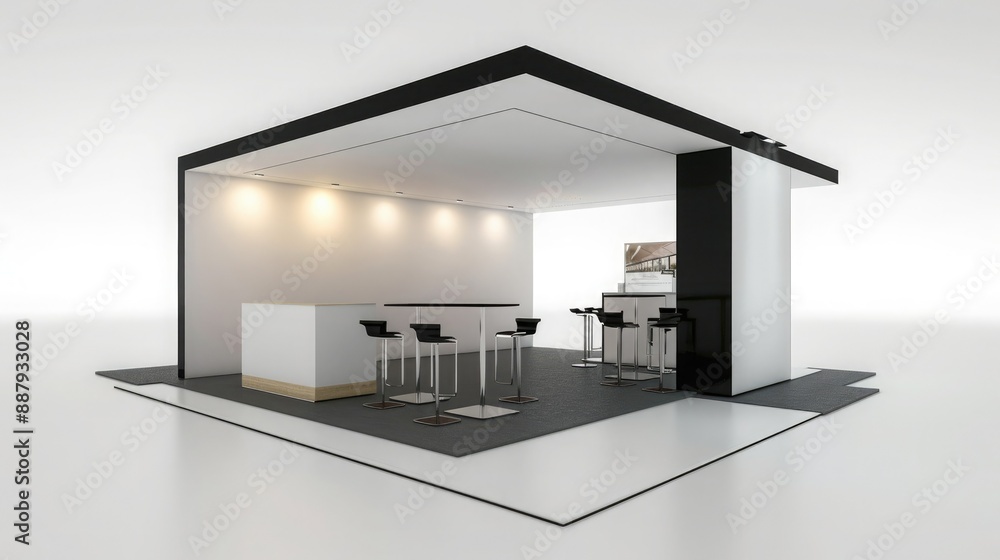 Poster A 3D render of an empty booth system with a versatile, adaptable layout. The blank background provides plenty of room for online graphics. 