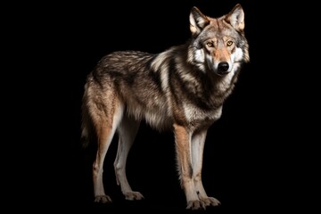 a wolf standing on a black background