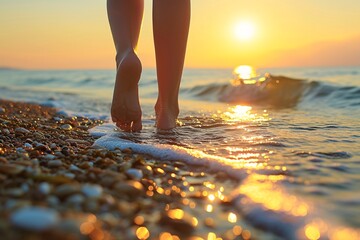 a person walking on a beach