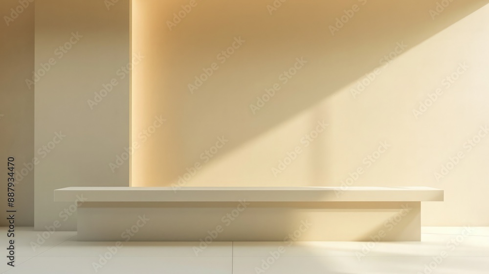 Poster A minimalist 3D booth system with clean lines and neutral colors. This versatile background provides ample space for adding online graphic content.