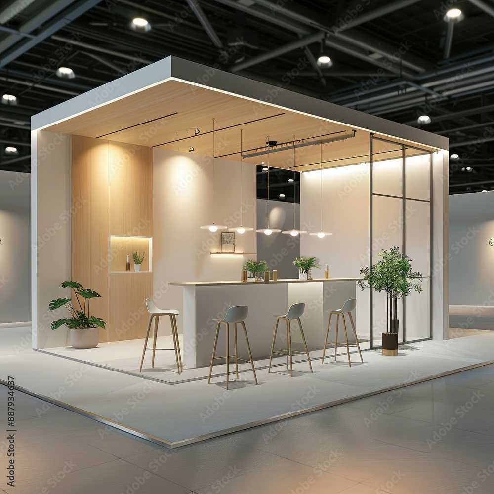 Poster A minimalist 3D booth system with clean lines and neutral colors. This versatile background provides ample space for adding online graphic content.