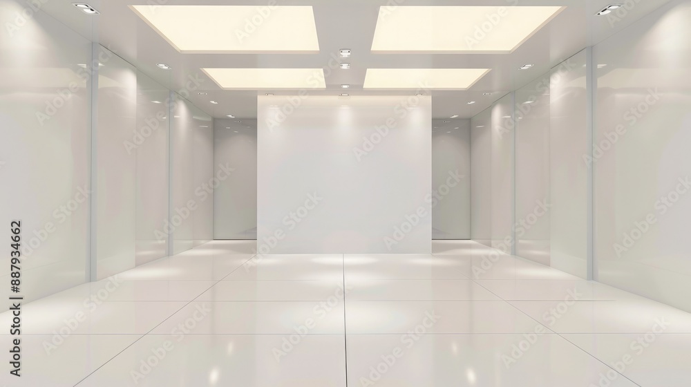 Poster A minimalist 3D booth system with clean lines and neutral colors. This versatile background provides ample space for adding online graphic content. 