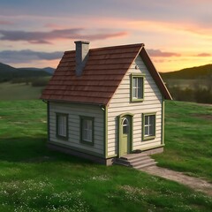 Obraz premium 3D small house on blue background. 3D illustration wallpaper