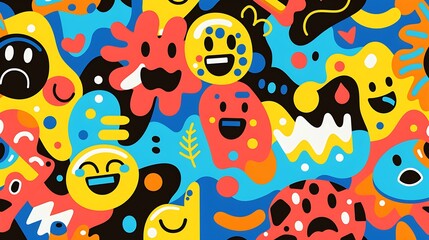Naklejka premium Colorful and Joyful Cartoon Faces Pattern