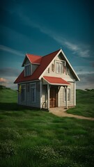 Obraz premium 3D small house on blue background. 3D illustration wallpaper