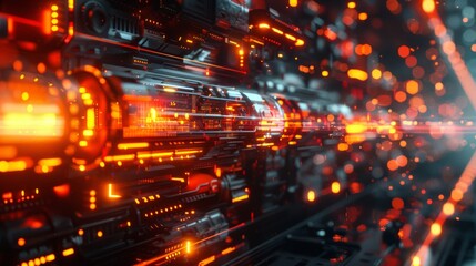 Obraz premium A futuristic delivery system, mechanical arms and conveyance lines transporting abstract data forms