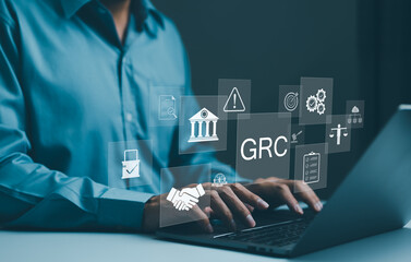 GRC Concept. Governance Risk and Compliance, Businessman with GRC governance, risk, compliance...