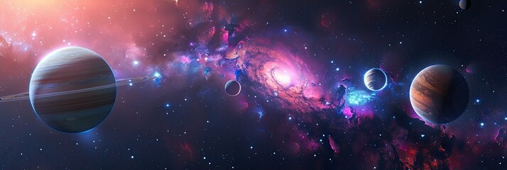 Planets and galaxy, science fiction wallpaper. Beauty of deep space. Billions of galaxies in the universe Cosmic art background