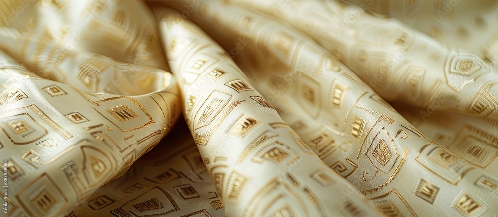 Aufkleber soft beige silk fabric featuring a charming design of rhombuses squares and medals on a textured bac