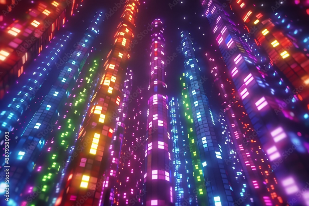 Poster abstract neon landscape with glowing elements, capturing a vibrant and dynamic visual effect.