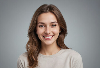 Fototapeta premium Portrait view of a regular happy smiling Czech Republic woman, ultra realistic, candid, social media, avatar image, plain solid background