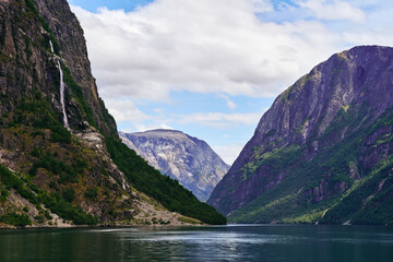 Fototapeta premium The Nærøyfjorden Fjord, a World Heritage site of Western Norway.