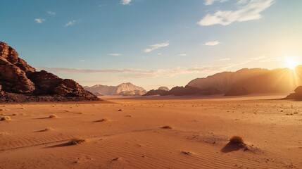 Landscape overlooking the sandy desert. Natural background with copy space. Minimalistic landscape with sand dune