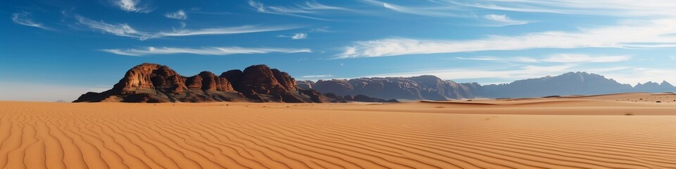 Fototapeta premium Landscape overlooking the sandy desert. Natural background with copy space. Minimalistic landscape with sand dune