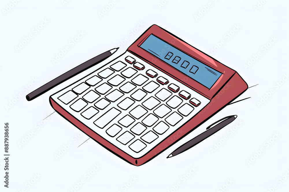 Poster continuous one line drawing calculator with pen. budget planning concept. single line draw design ve