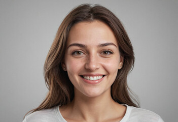 Naklejka premium Portrait view of a regular happy smiling Kosovo woman, ultra realistic, candid, social media, avatar image, plain solid background