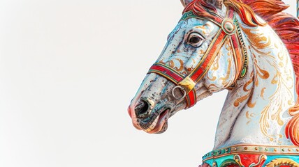 Painted carousel horse with ornate designs and bright colors