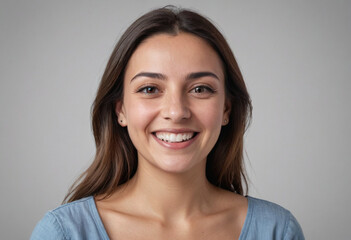 Fototapeta premium Portrait view of a regular happy smiling Malta woman, ultra realistic, candid, social media, avatar image, plain solid background