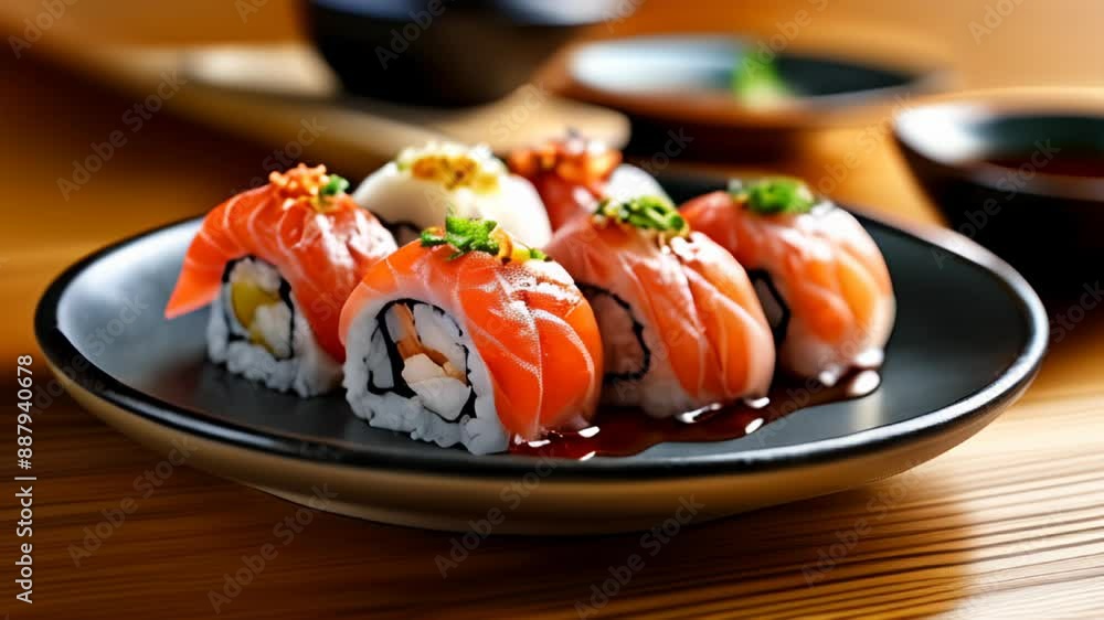 Sticker  Deliciously crafted sushi rolls ready to be savored