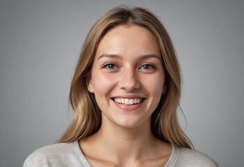 Fototapeta premium Portrait view of a regular happy smiling Slovakia woman, ultra realistic, candid, social media, avatar image, plain solid background