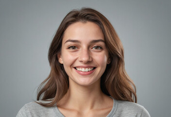 Fototapeta premium Portrait view of a regular happy smiling Slovenia woman, ultra realistic, candid, social media, avatar image, plain solid background