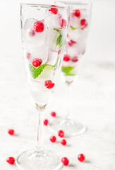 fresh cranberry in ice cubes in glasses on white background mock-up