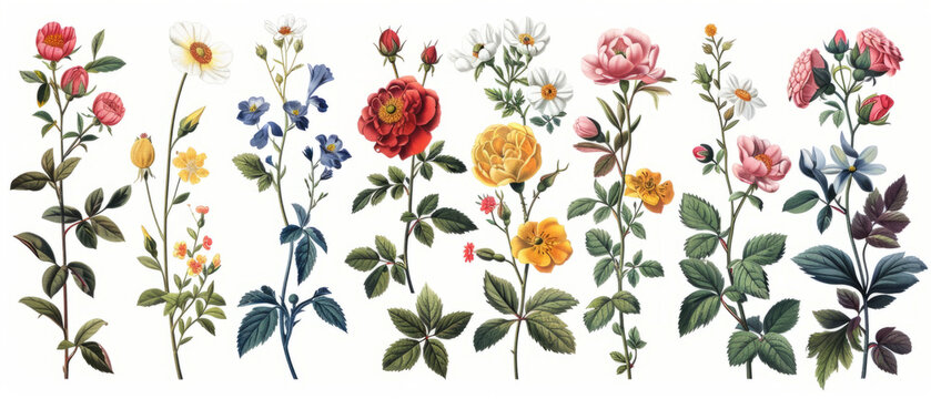 Elegant floral illustrations perfect for botanical enthusiasts and classic interior decor.